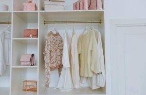 Clothes and accessories in a wardrobe